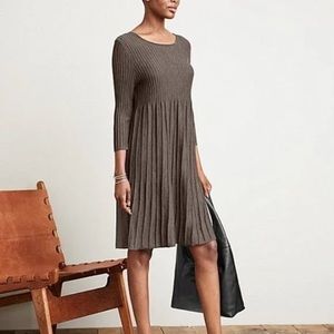 Eileen Fisher Brown Pleated Wool Dress XS
